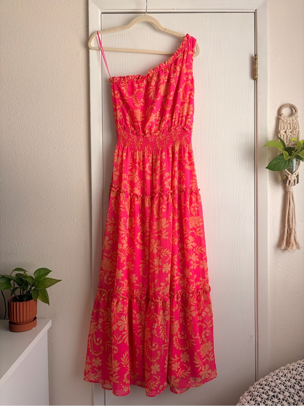 Taylor One-Shoulder Hot Pink and Yellow Floral Maxi Dress